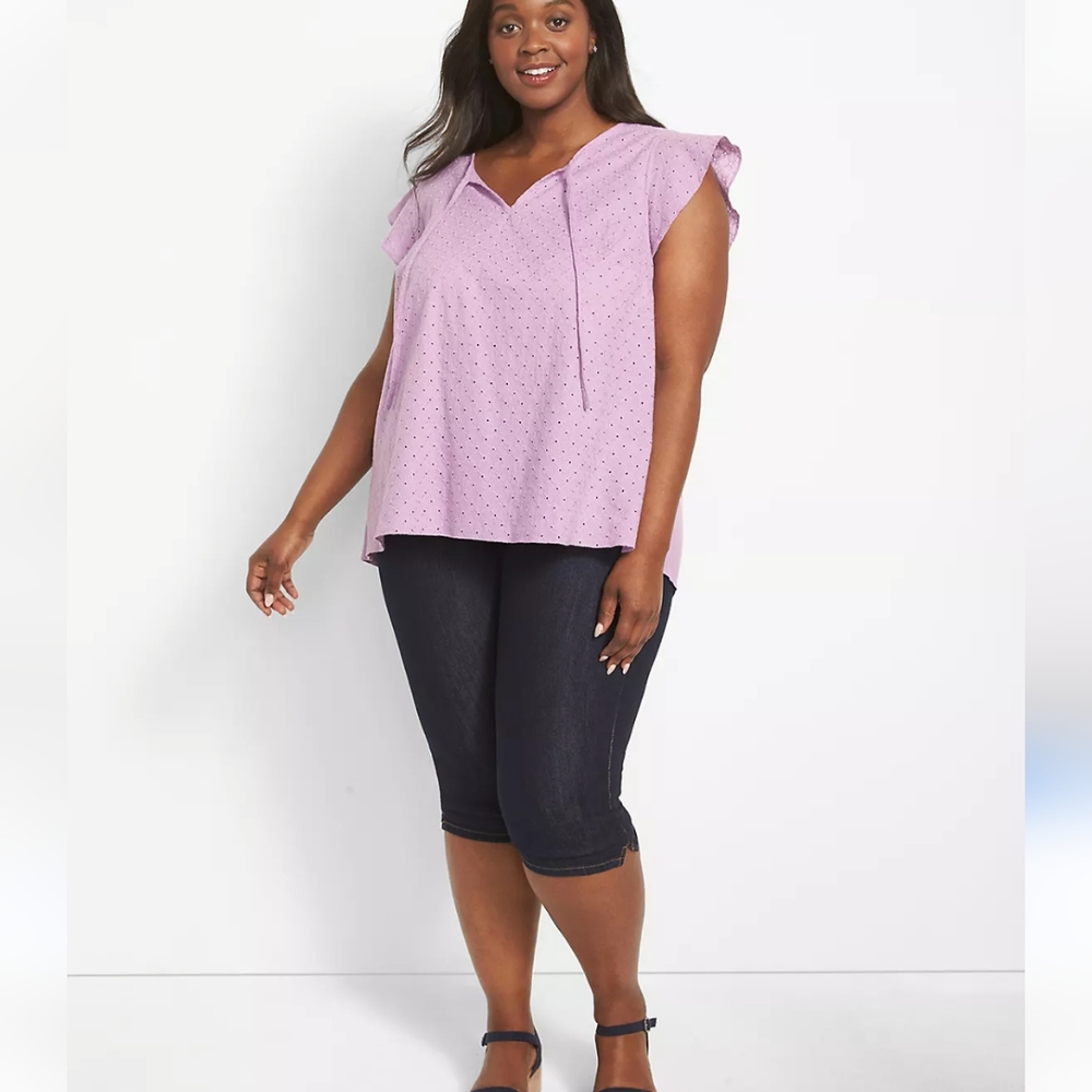 -Lane Bryant Purple Eyelet Butterfly Sleeve Top